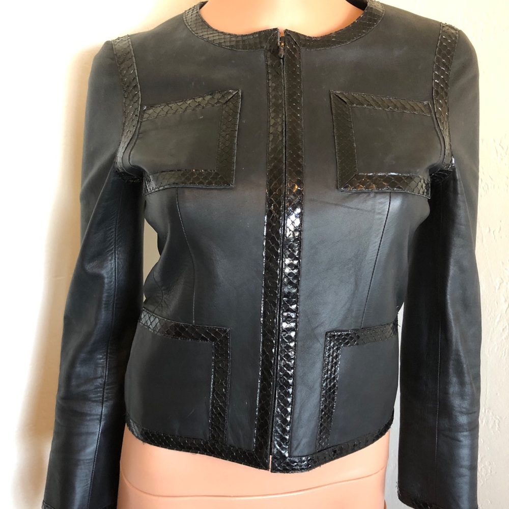 Chanel Jacket 2 Black Lambskin Leather Snake Trim
